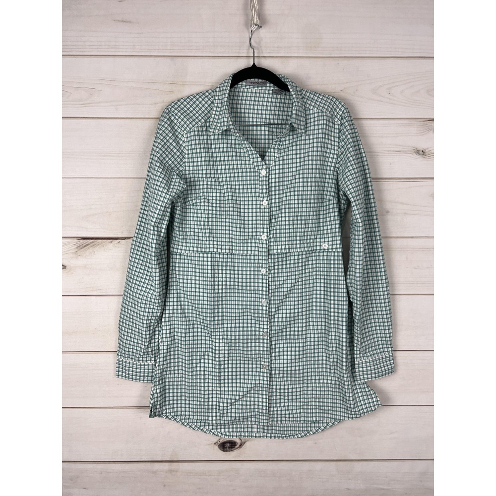 Toad&Co Shirt Womens Small Green Check Button Front Tunic Top Pockets Outdoor